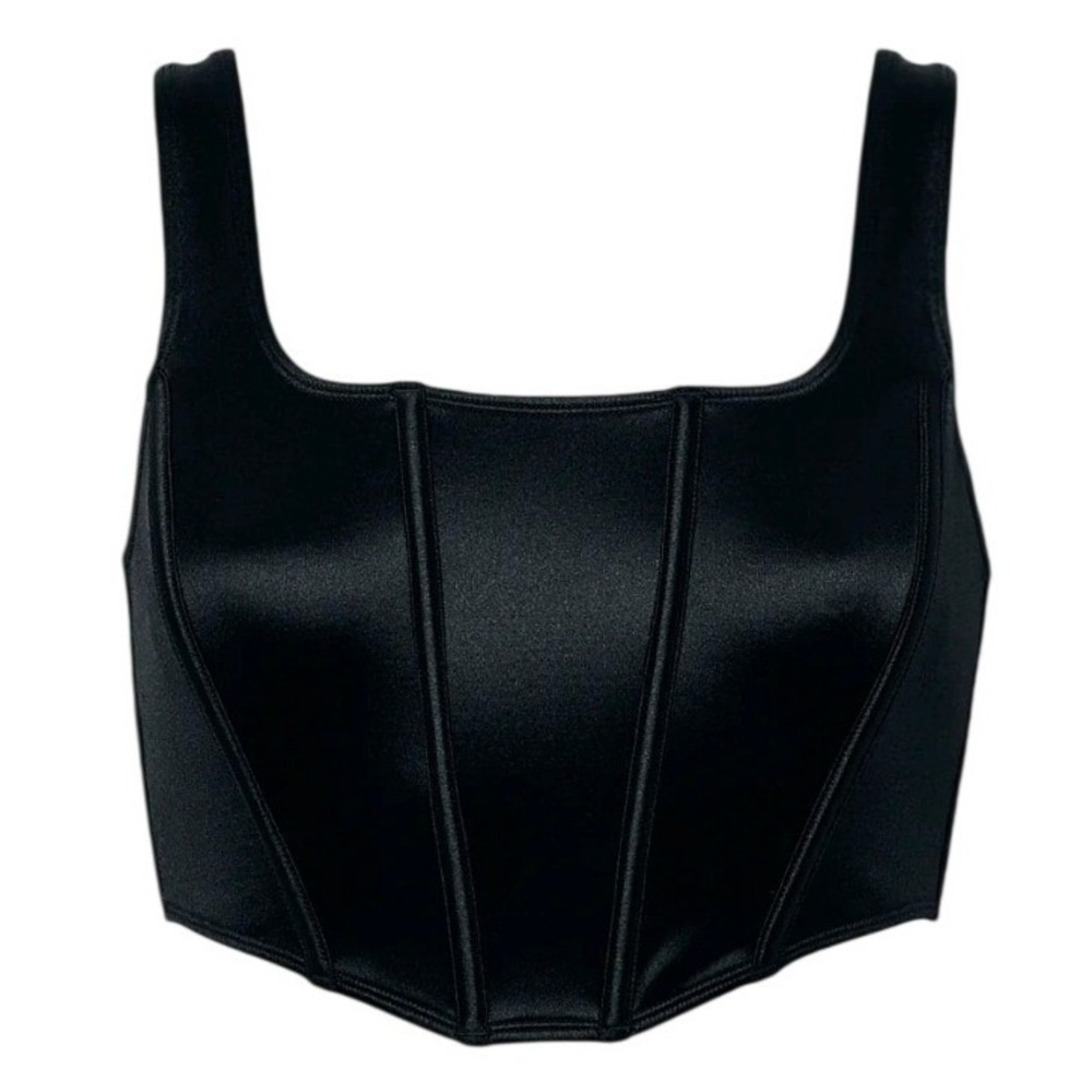 NWT La Senza Women's Mirrored Satin Bra Top Bustier Corset Boning Black M